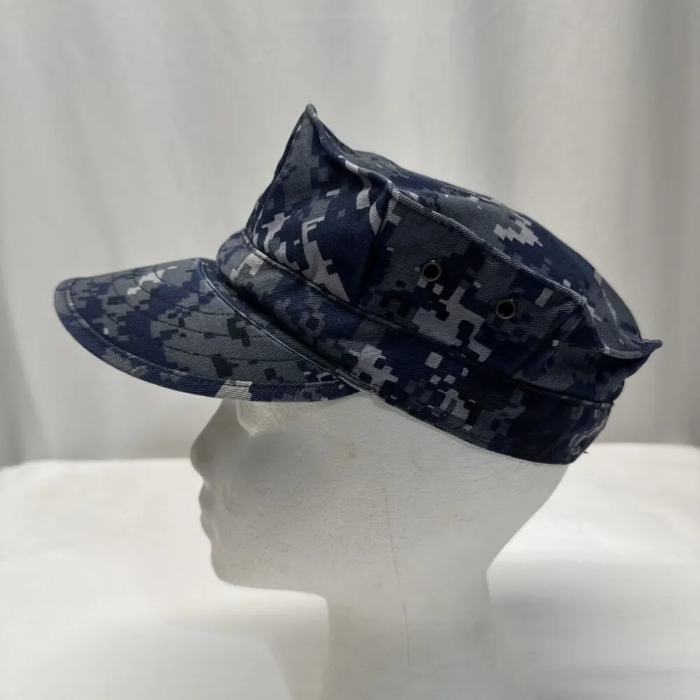 US Navy Blue Digital Camo 8 Point Working Utility Hat Cap Size 7 1/4 Military